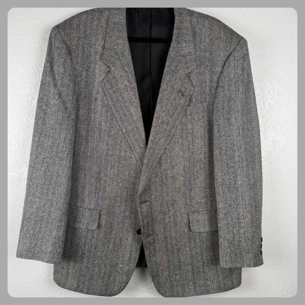 Vintage VTG Pierre Balmain Paris Silk Wool Blazer Herringbone Tweed Sport‎ Coat